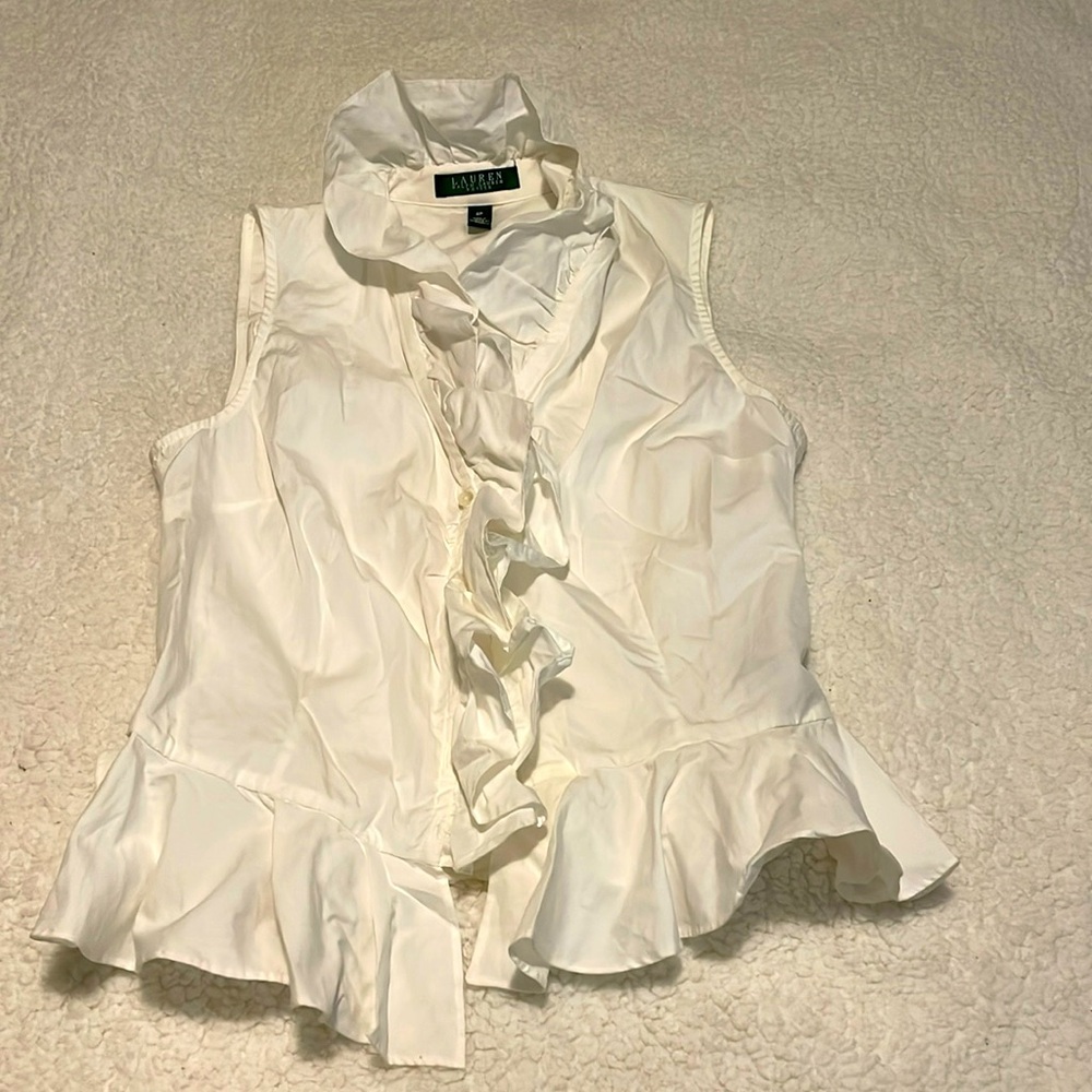 Lauren Ralph Lauren White Ruffled Peplum Sleeveless Top Size 8P
